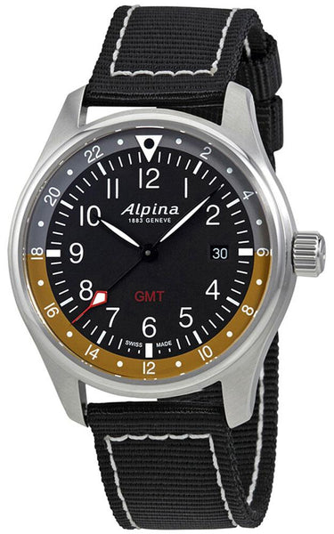 Watches - Mens-Alpina-AL-247BBG4S6-40 - 45 mm, Alpina, black, canvas, date, GMT, mens, menswatches, new arrivals, round, stainless steel case, Startimer Pilot, swiss quartz, watches-Watches & Beyond