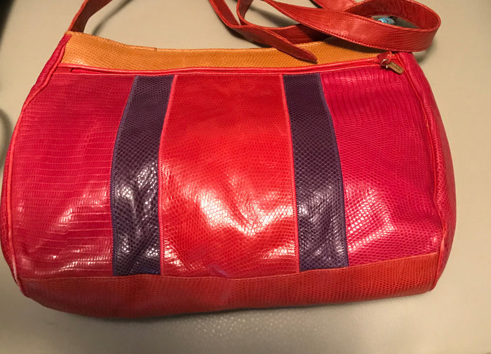 Vintage 80s Sharif Shoulder Bag Purse Vivid Color Leather