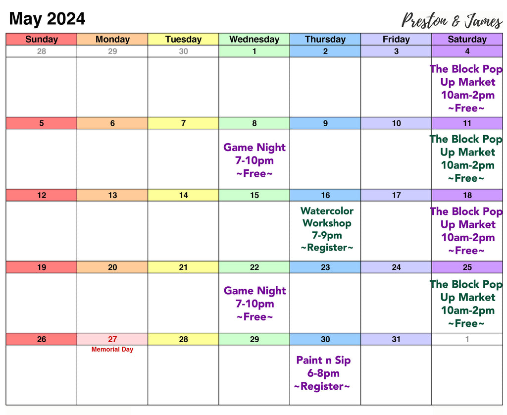 Preston and James May 2024 Calendar