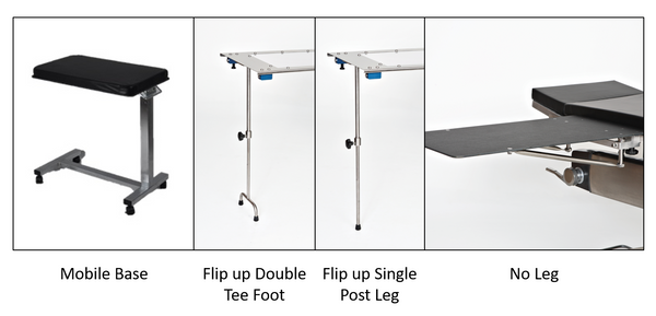 Arm & Hand Surgery Tables with Mobile Base, Double T Foot, Single Leg, and No Leg