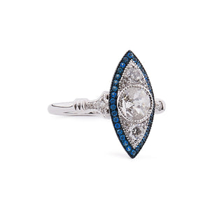 Christabel: Art Deco style Ring in Cubic Zirconia, Blue Topaz and Sterling Silver
