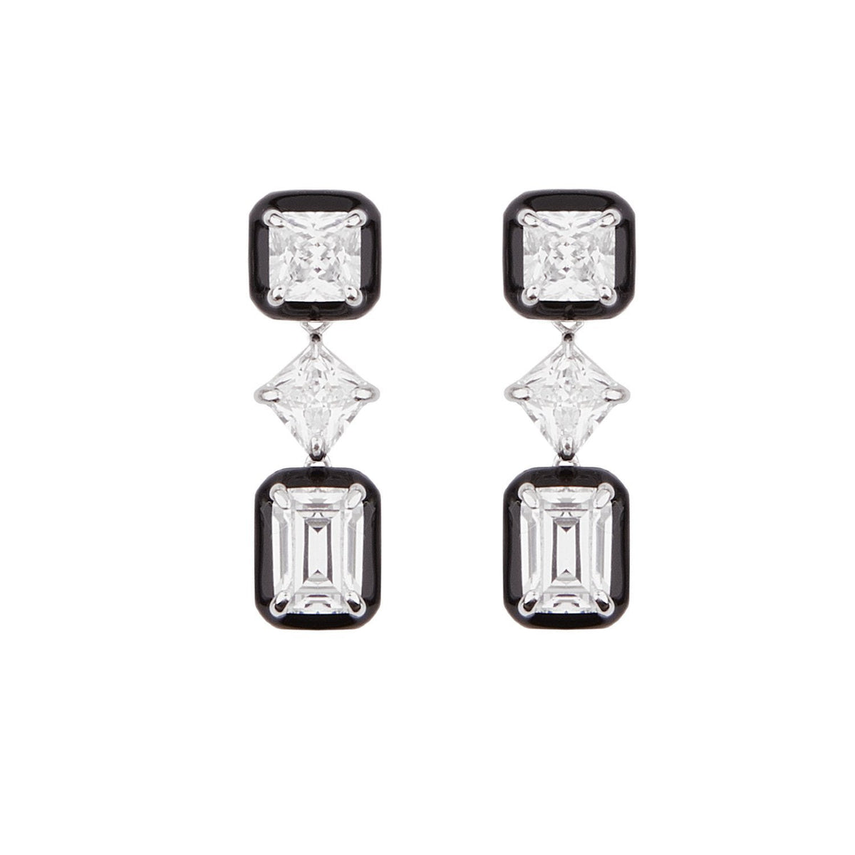 Art Deco Drop Earrings | Sterling Silver, Cubic Zirconia, Black Enamel ...