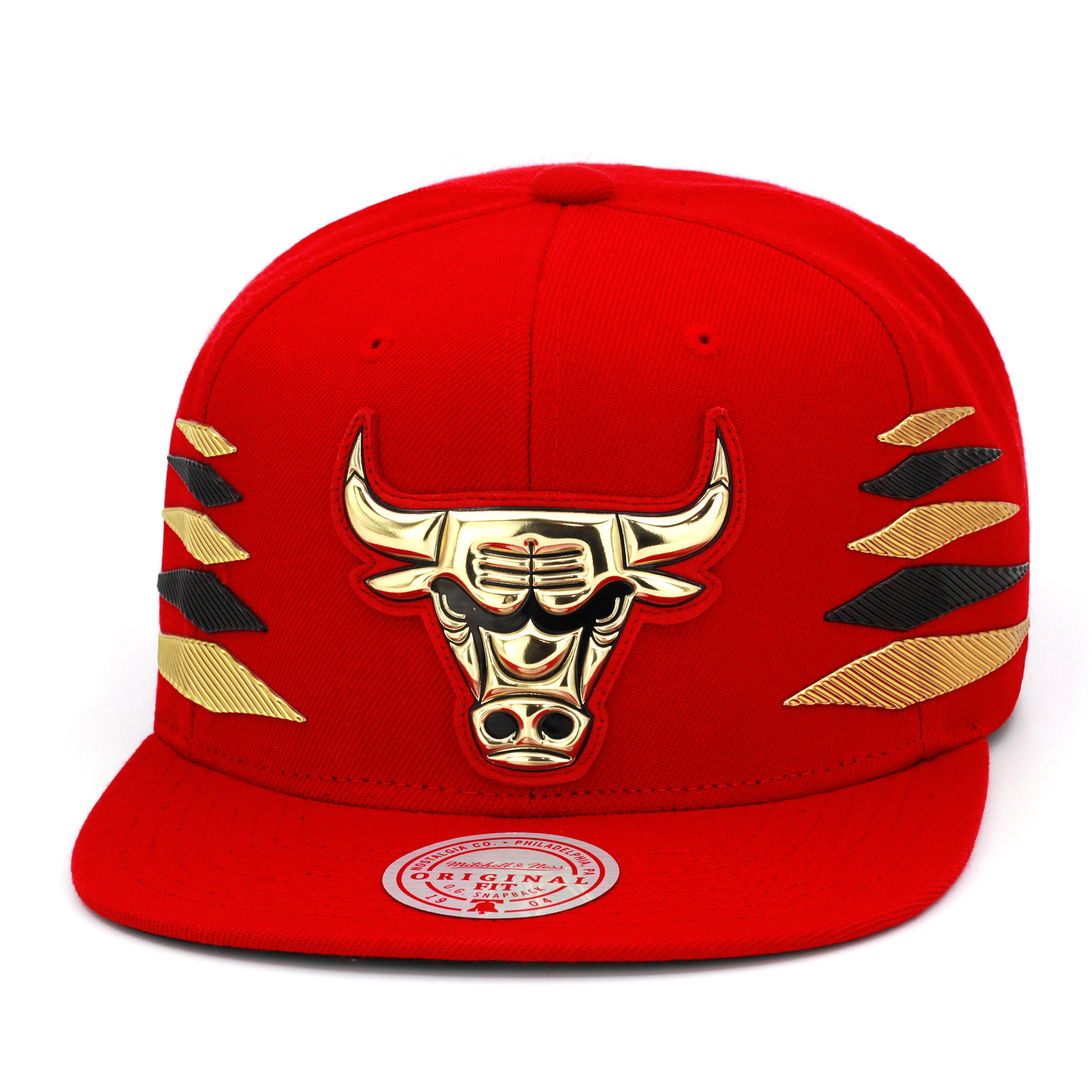 Chicago Bulls Mitchell & Ness Snapback Hat Red/Gold/Black/Diamond Side