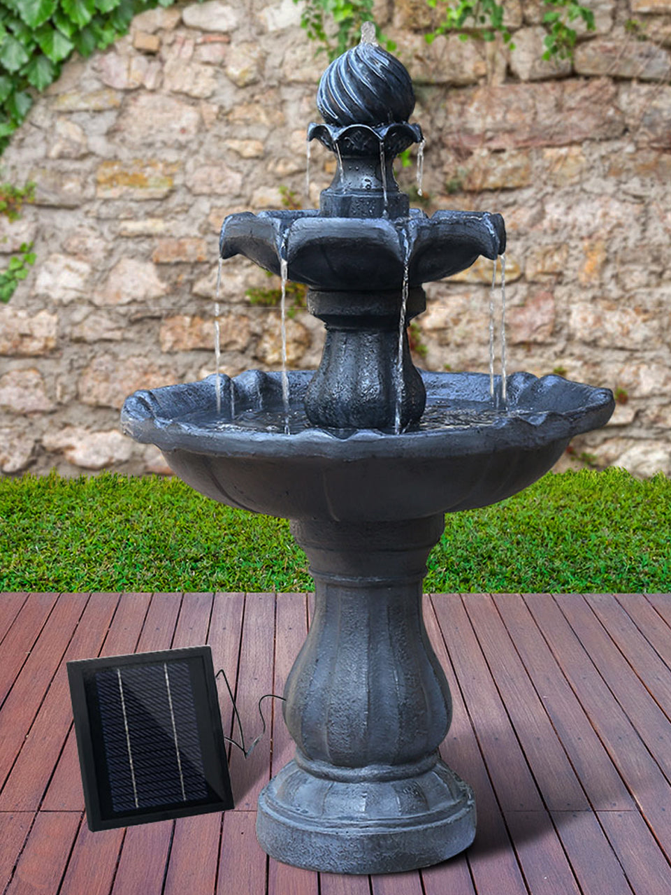 3 Tier Fountain with Solar Panel - Black – Solar Statues