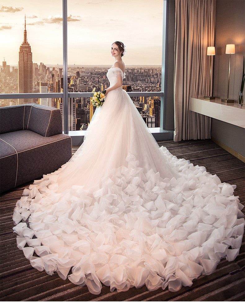 wedding dress with long tail