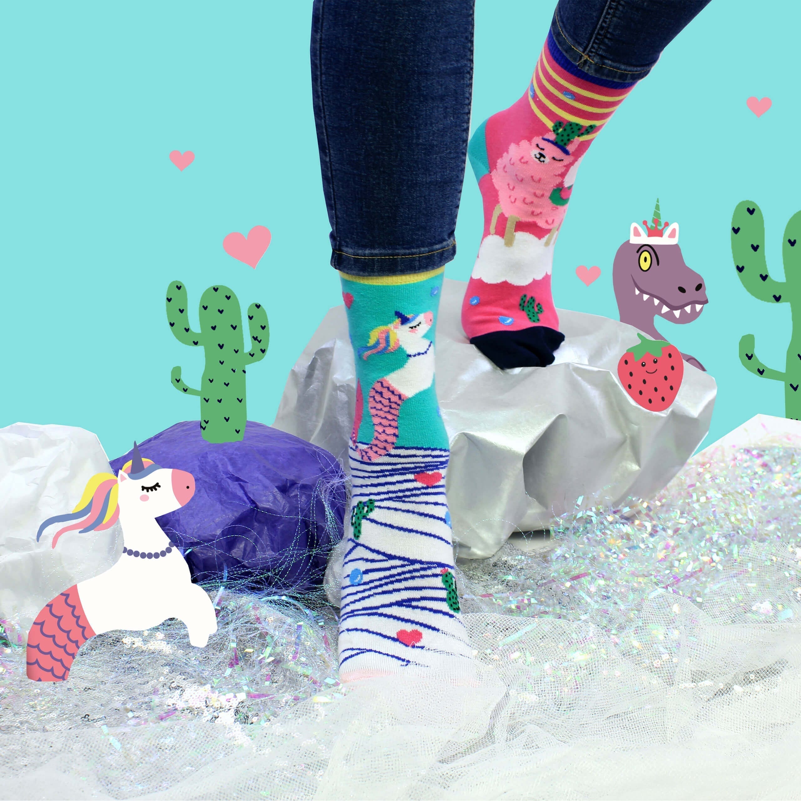 Unicorn Vs Llama In The Land Of The Cactus Oddsocks | 6 Socks