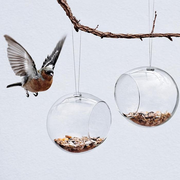 Mini Glass Bird Feeders Outdoor Designer Birds Nature Decorative