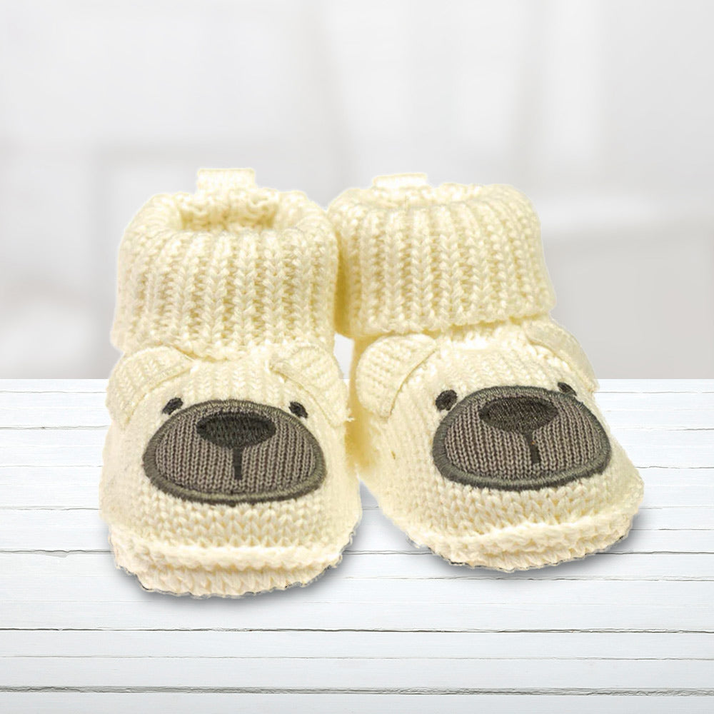 white knit baby booties