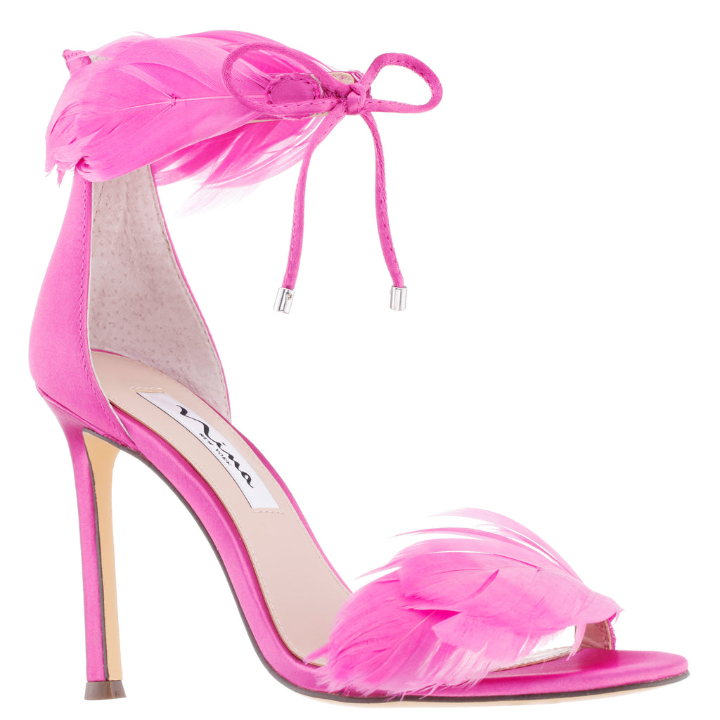 ULTRA PINK SATIN FEATHER BACK-ZIP STILETTO - Nina