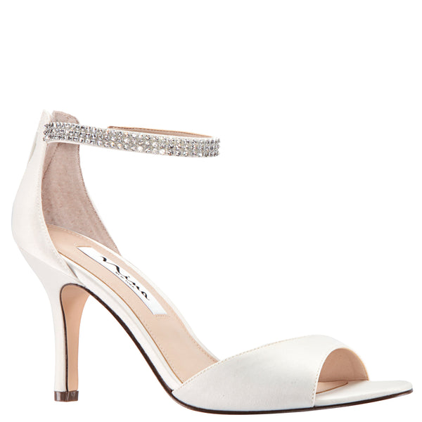 Womens Volanda Ivory Satin Crystal Ankle-strap High-heel Dressy Sandal ...