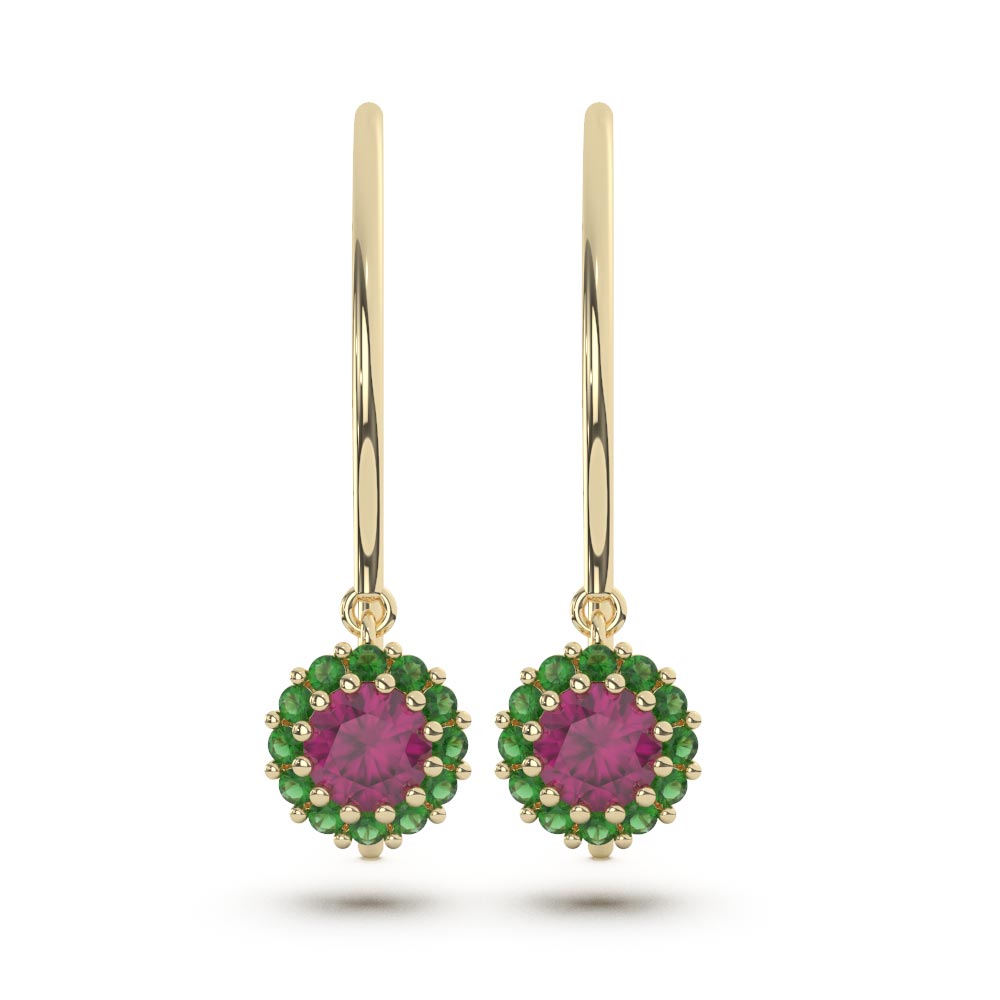 Flower Ruby & Emerald Dangling Earrings