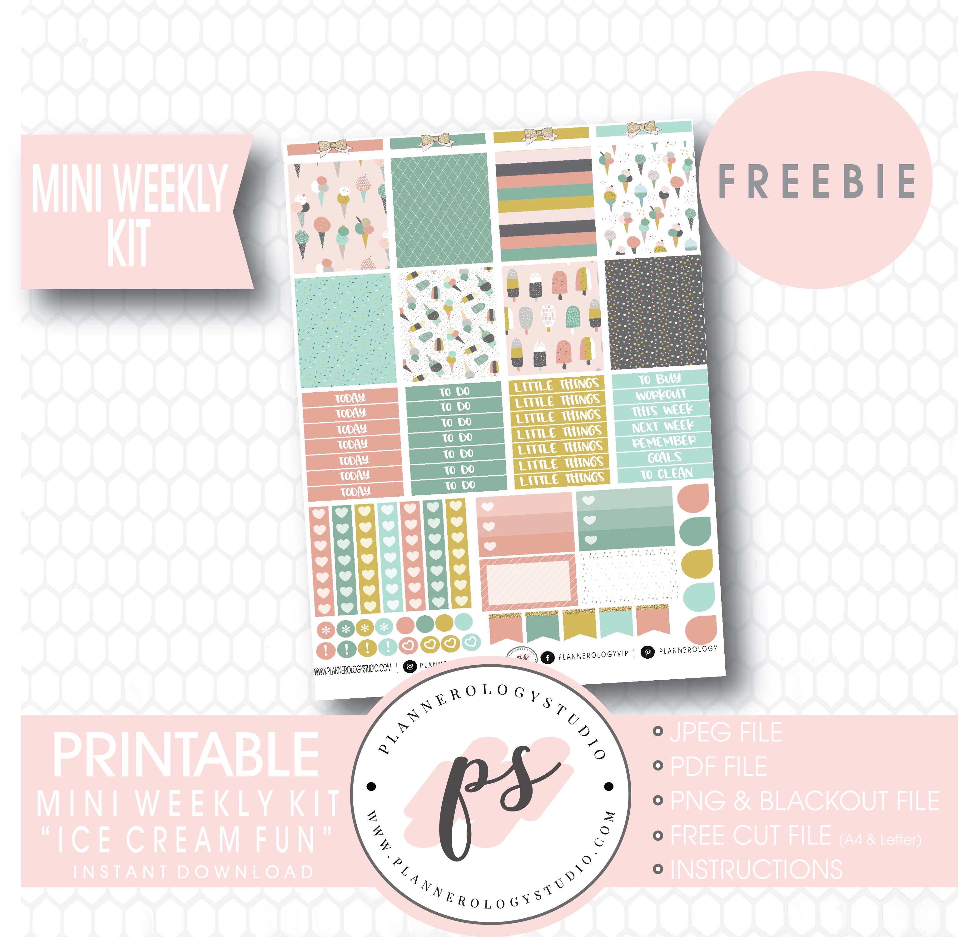 ice cream fun mini sampler kit digital printable planner stickers pdf plannerologystudio