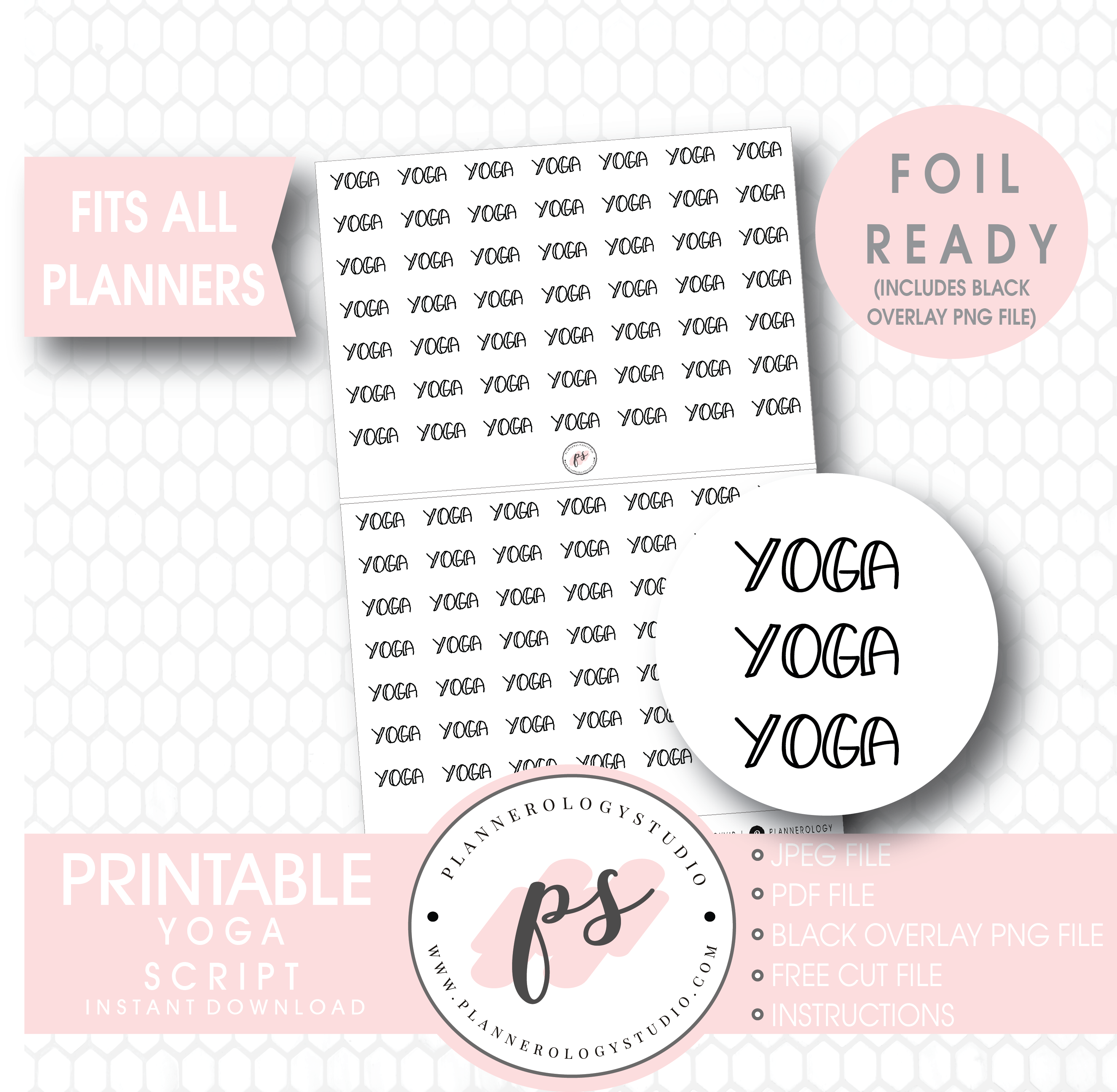 Yoga Bujo Script Digital Printable Planner Stickers (Foil Ready ...