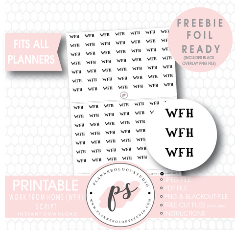 WFH (Work From Home) Bujo Script Words Digital Printable Planner Stickers (Freebie) - Plannerologystudio