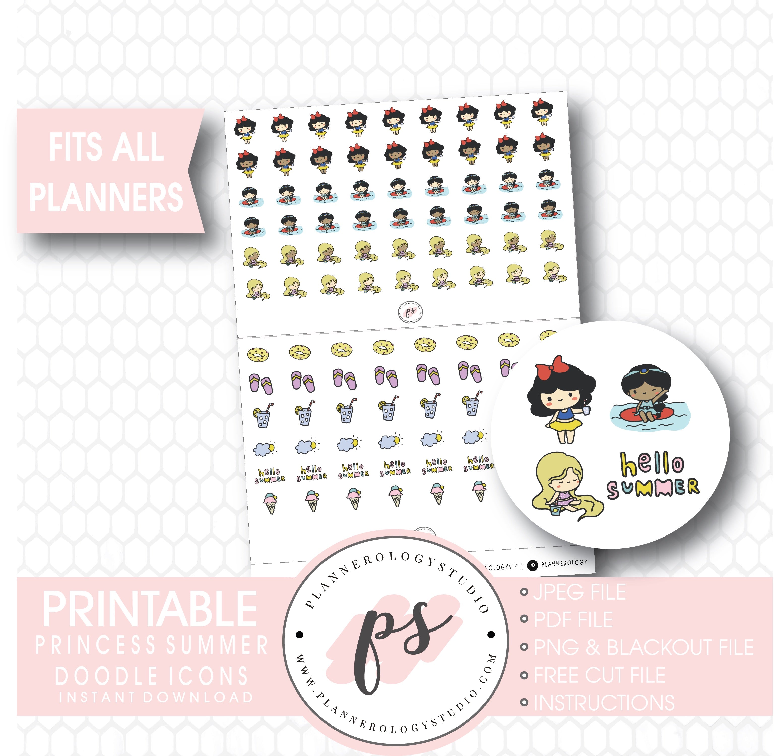 disney princess inspired summer icons emoticons digital printable plan plannerologystudio