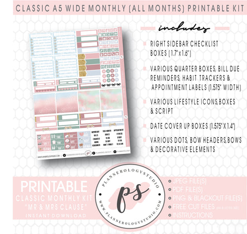 Mr & Mrs Clause Monthly Kit Digital Printable Planner Stickers (Undate ...