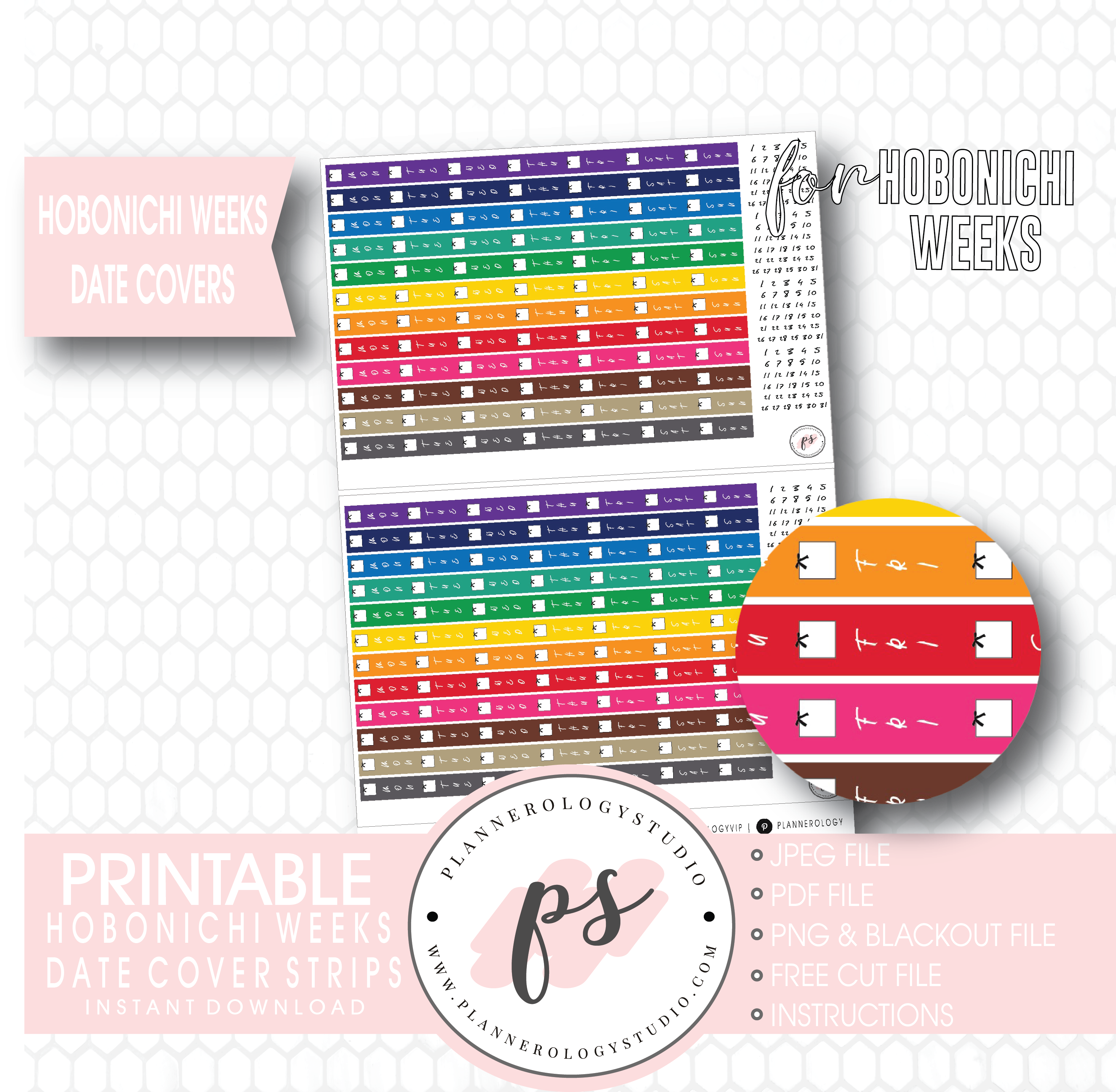 hobonichi weeks rainbow date cover strips digital printable planner st plannerologystudio