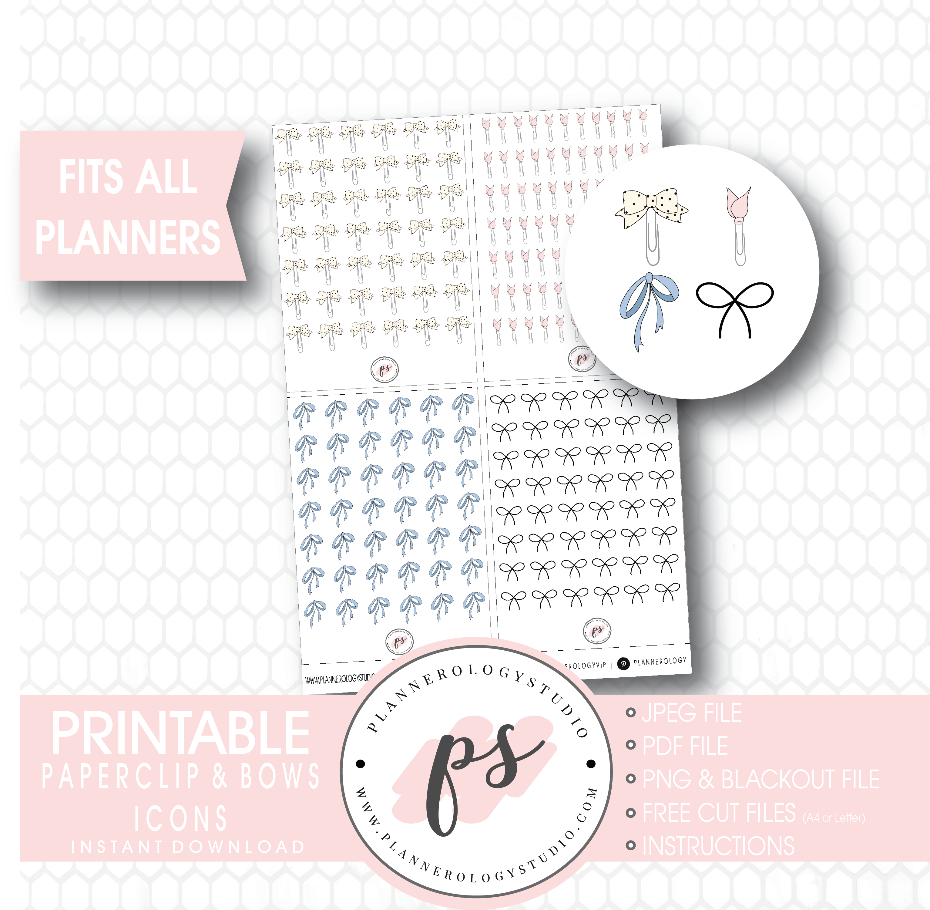 Paperclip Bow Icons Digital Printable Planner Stickers