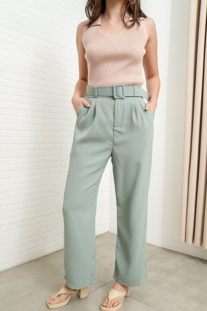 TeresaCollections - Waist Belted Blazer and High Waist Pants Suit Set