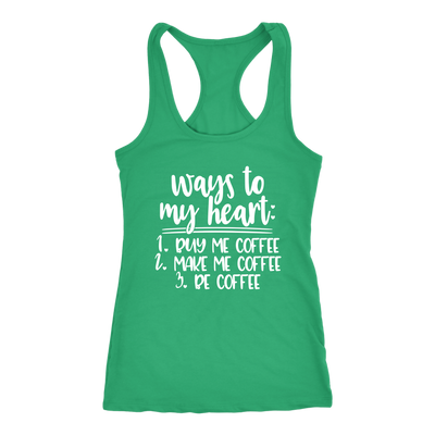 Ways to my Heart Coffee - Ladies Racerback Tank Top Women - 5 colors available - PLUS Size XS-2XL MADE IN THE USA