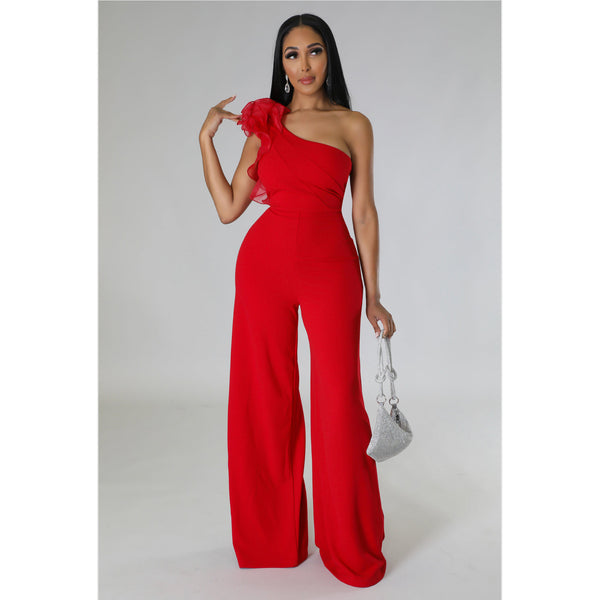 Aurora | Red One Shoulder Cape Sleeve Jumpsuit | Jumpsuit with sleeves,  Glam dresses, Nice dresses