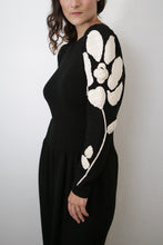 Load image into Gallery viewer, 1970&#39;s Black Knit Dress with White Floral Embroidery
