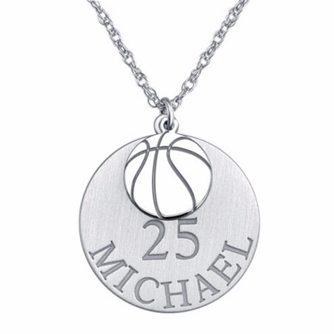 Basketball Engraved Pendant Necklace