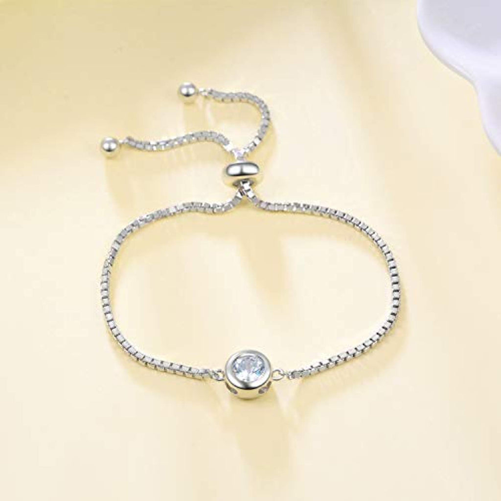 Sterling Silver Adjustable Chain Bracelet Single Round Cubic Zirconia ...