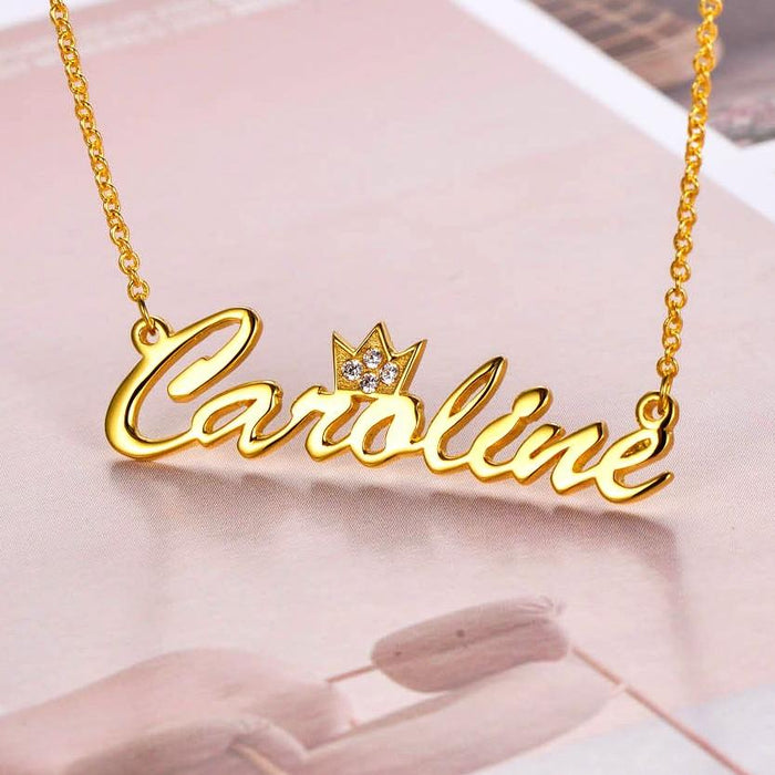 Caroline 925 Sterling Silver Beautiful Crown Custom Name Necklace Wi