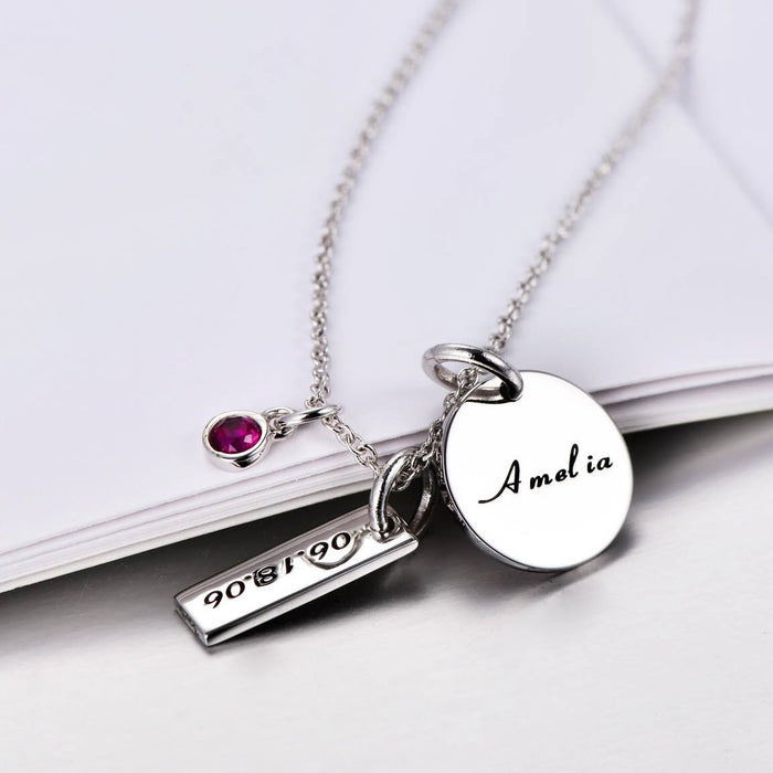 Personalized Engravable Necklace With Birthstone for New Mom