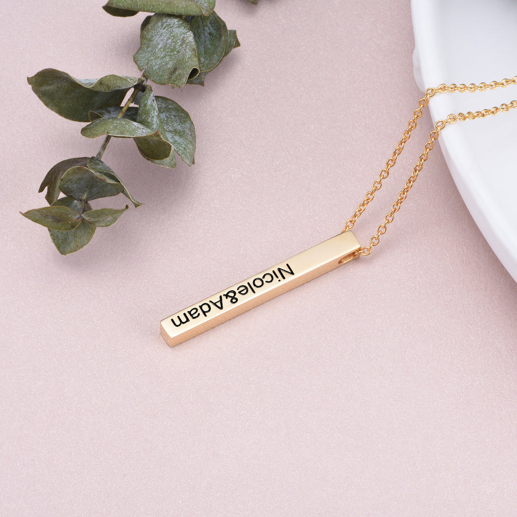 925 Sterling Silver 3d Engraved Vertical Bar Name Necklace Personalize