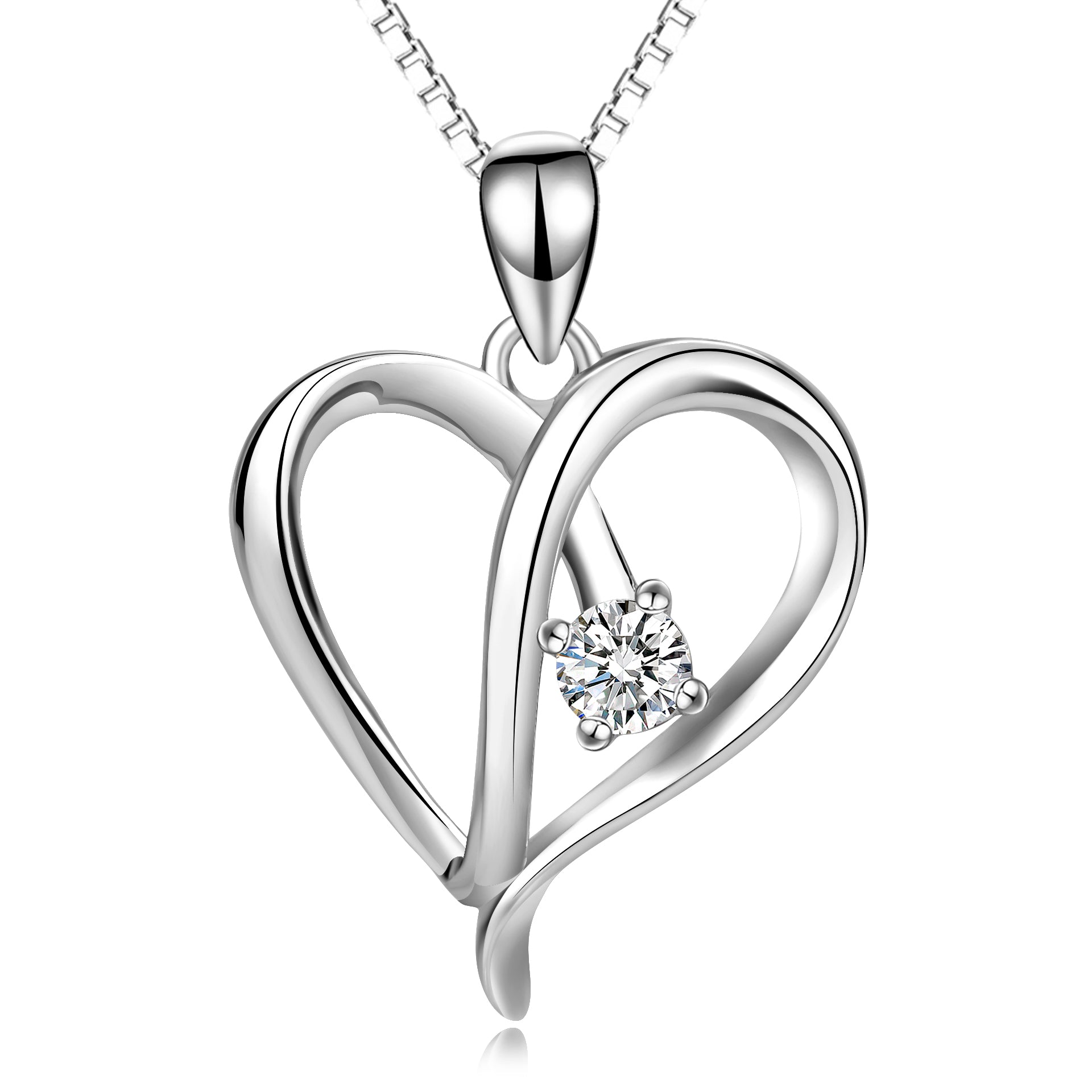 925 Sterling Silver Love Heart Crystal Pendant With Adjustable Chain N ...