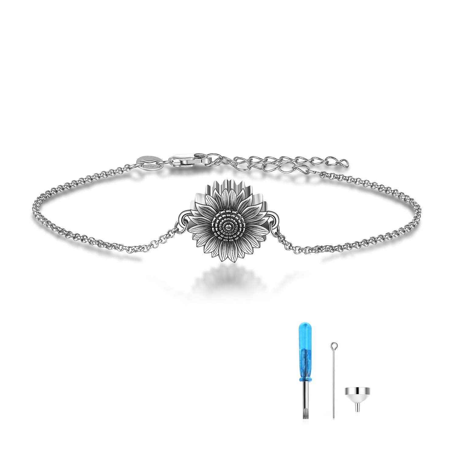 Sterling Silver Sunflower Urn Bracelet for Ashes-1