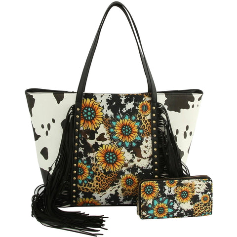 cow print and sunflower bag