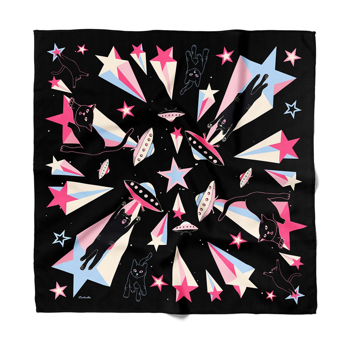 cat abduction bandana with space ships and stars