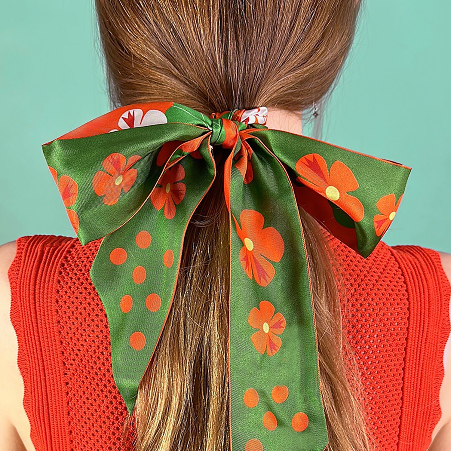 twilly ribbon silk scarf on a ponytail