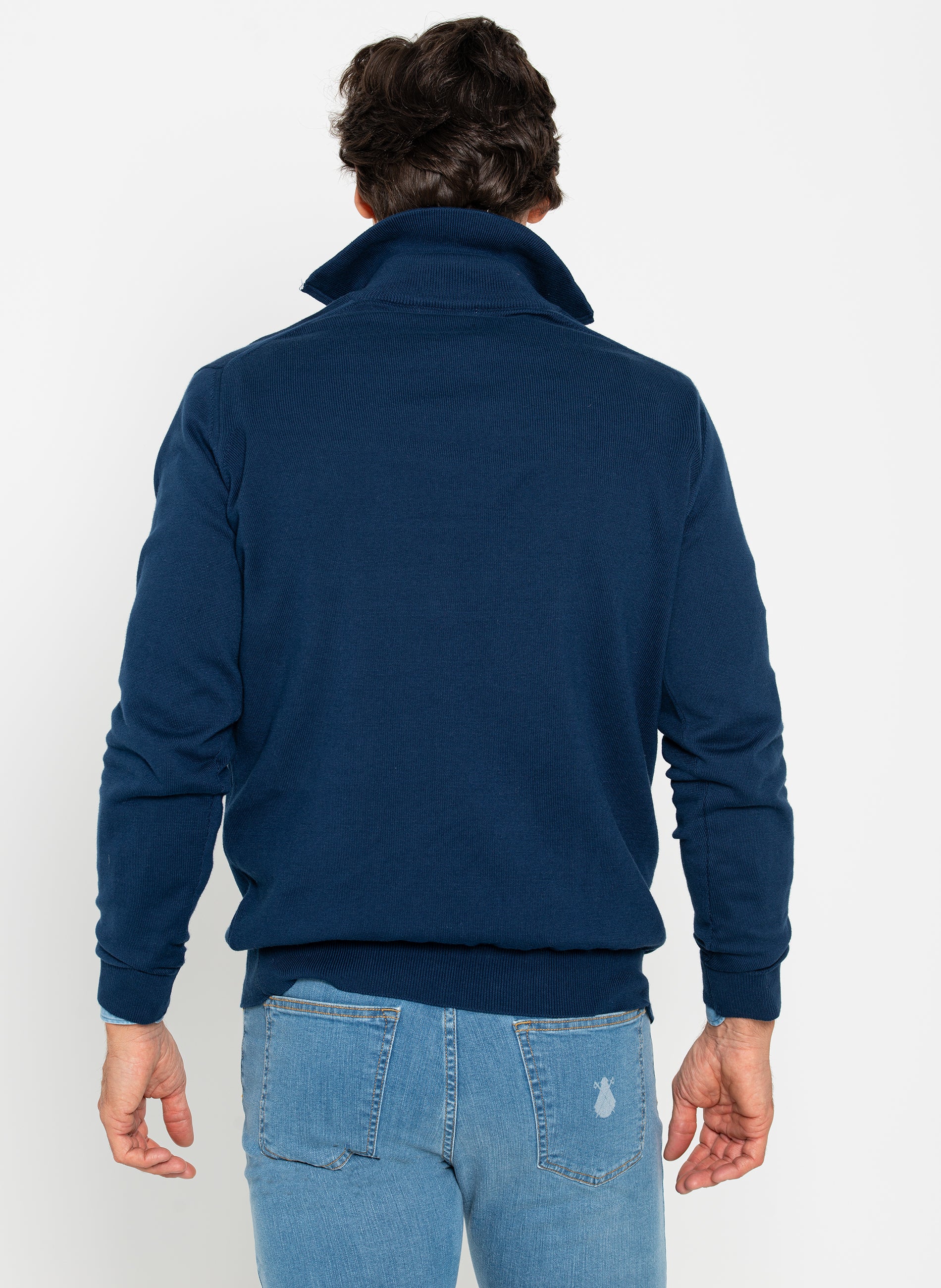 Man Navy Blue Zip Sweater