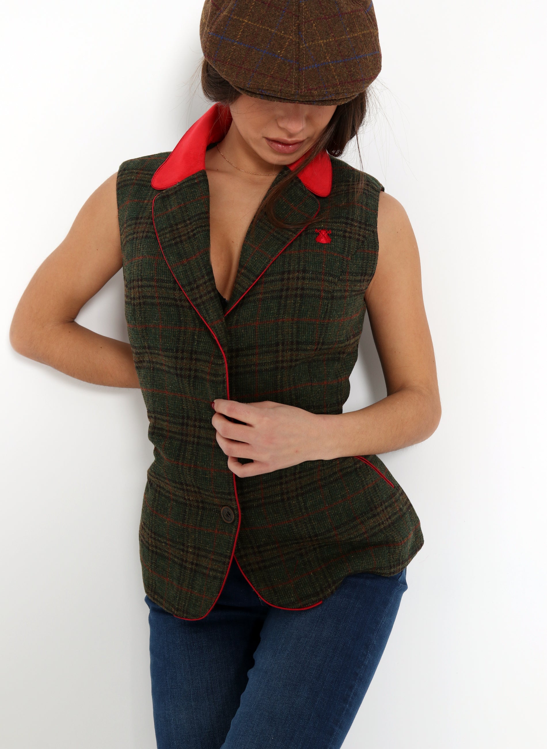 Women's Green and Red Plaid Vest