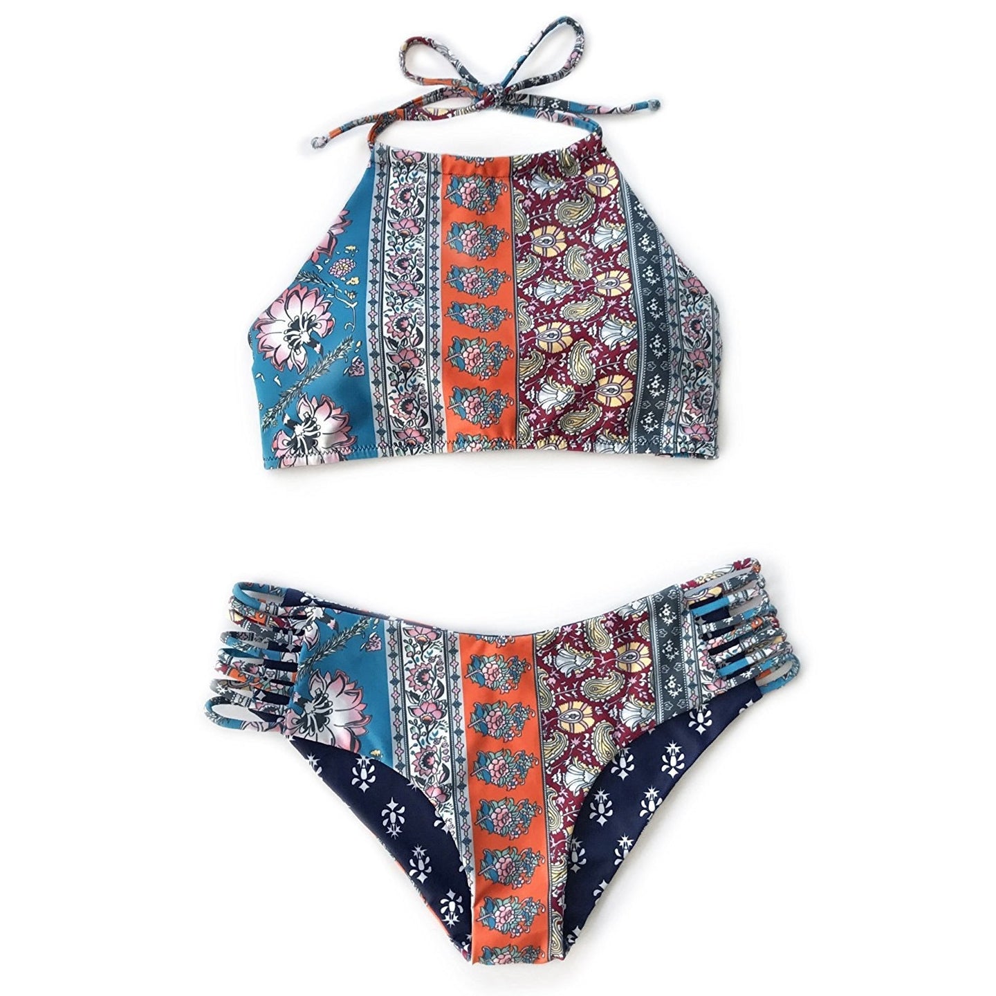 Patchwork Print Reversible Bikini Set (Halter Top model) – The Boho Bloom