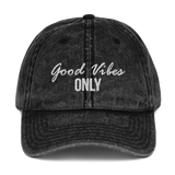 THE "GOOD VIBES ONLY" VINTAGE HAT- WHITE THREAD