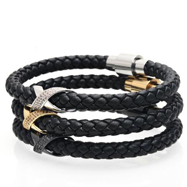 Leather Bracelet With Iced out Charm - Mr Peachy