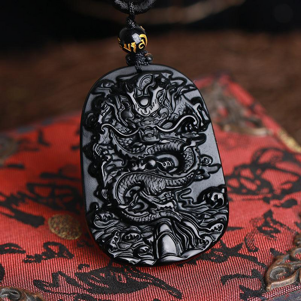 Black Obsidian Dragon Pendant Necklace