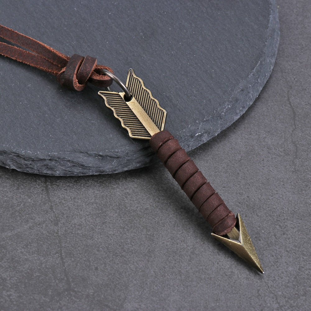 Brown Leather necklace With Arrow Pendant - Mr Peachy