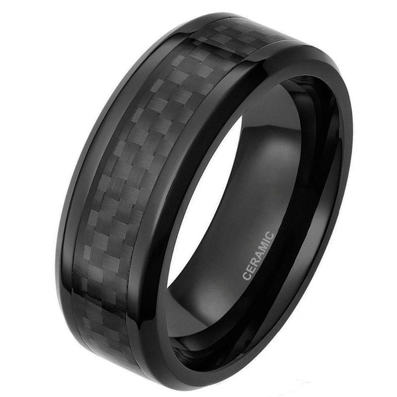 Men's Black Ceramic Ring With Carbon Fiber Inlay - Mr Peachy