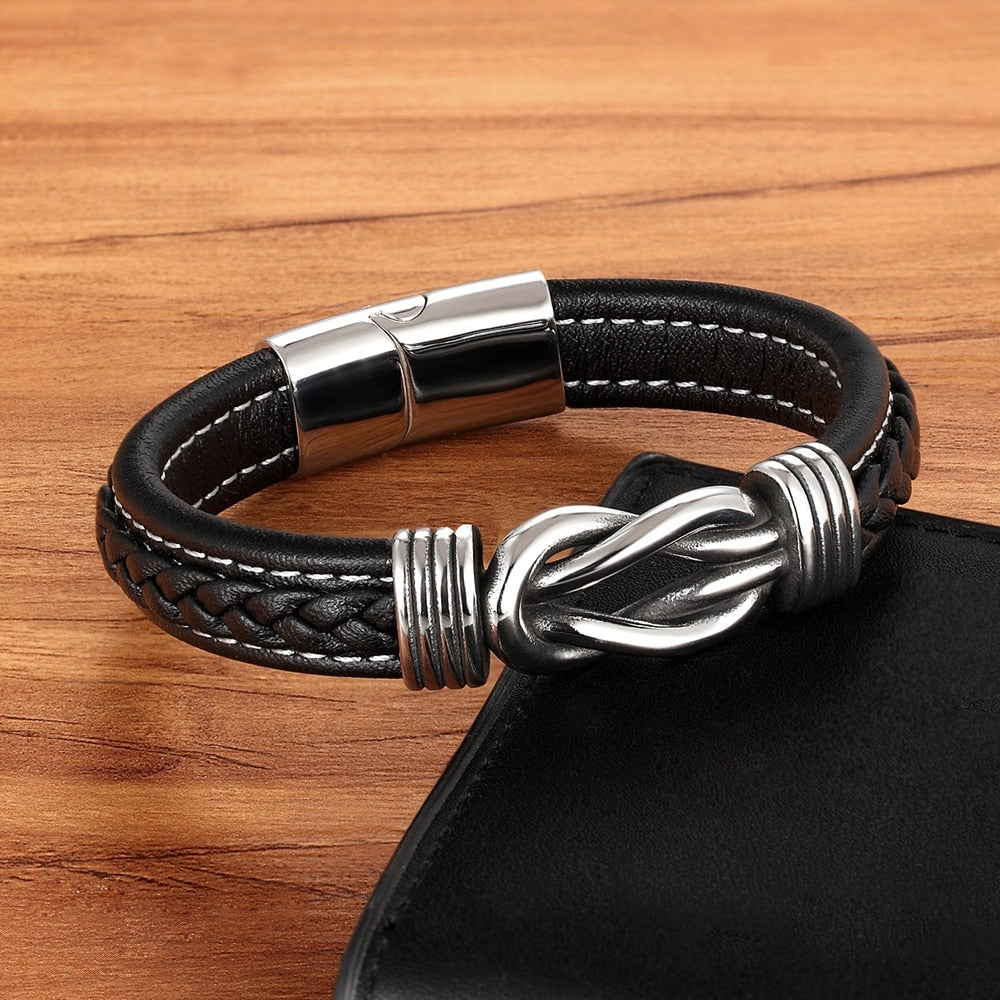 Men's Knot Top Leather Bracelet - Mr Peachy