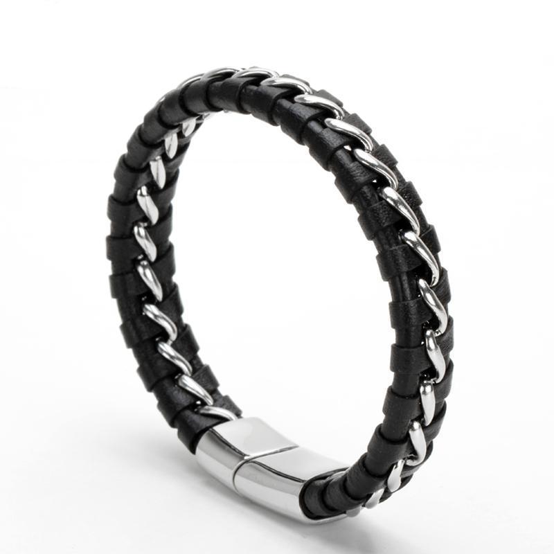 Mens Leather Bracelet & Titanium Pattern - Mr Peachy