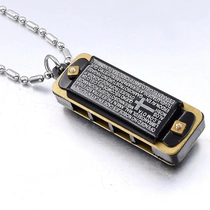 Stainless Steel Bible Harmonica Necklace Pendant - Mr Peachy