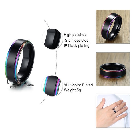Black Stainless Steel Ring for Men With Rainbow Line – Mr Peachy