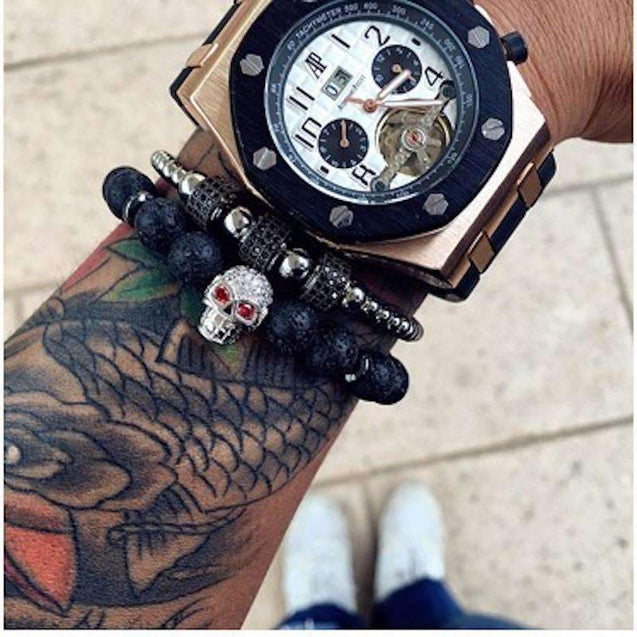 Lava Stone Bead Skull Bracelets [2 Variations] - Mr Peachy