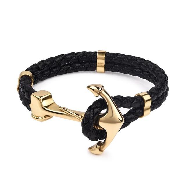 Anchor Clasp Black Braid Leather Bracelet - Mr Peachy